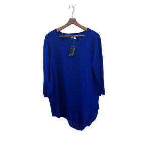 Kim Rogers Women's Delta Blue Closed Knit Ribbed Pullover Sweater Size 1X